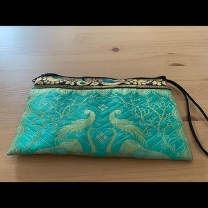 Aqua blue green golden zipped pouch
